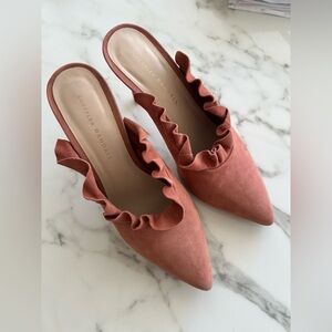 EXC 🎀 Loeffler Randall Langley Ruffle Mules Heels Dusty Rose Pink 8
